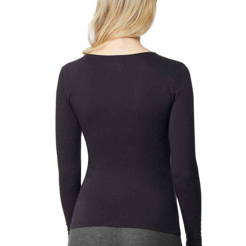 32 DEGREES Ladies' Heat Long Sleeve Scoop Neck Tee 2-Pack, Black/Black, Medium - Image 3